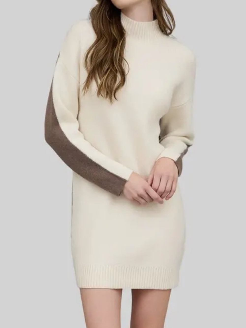 Blu Pepper Colorblock Mock Neck Long Sleeve Sweater Dress